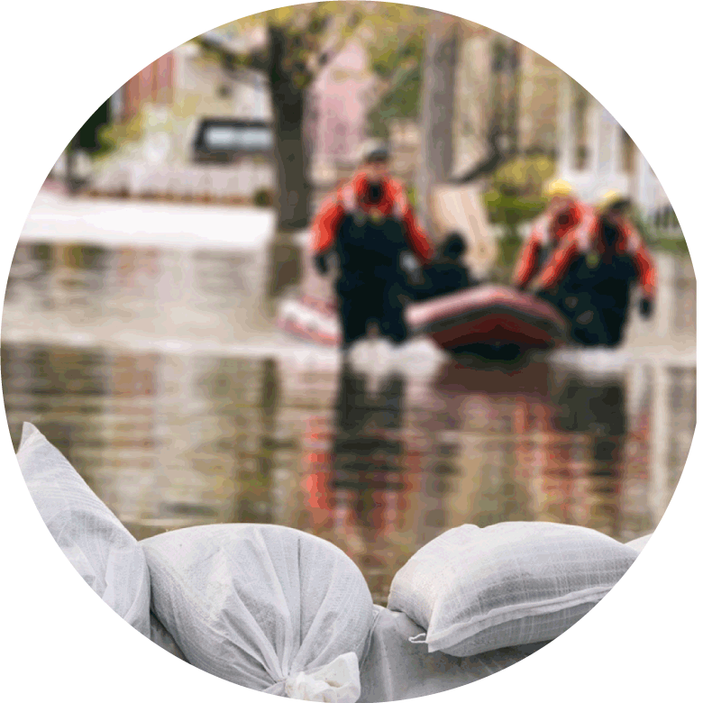 Rescuers with boat during a flood